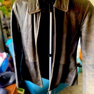 Casual Corner Womens Zipper Premium Leather Blazer brown - XSmall